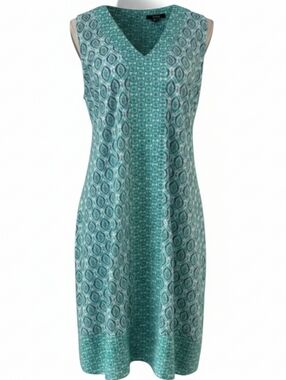 Tommy Bahama Green Geometric Print Sleeveless Shift Dress Size Medium Like New